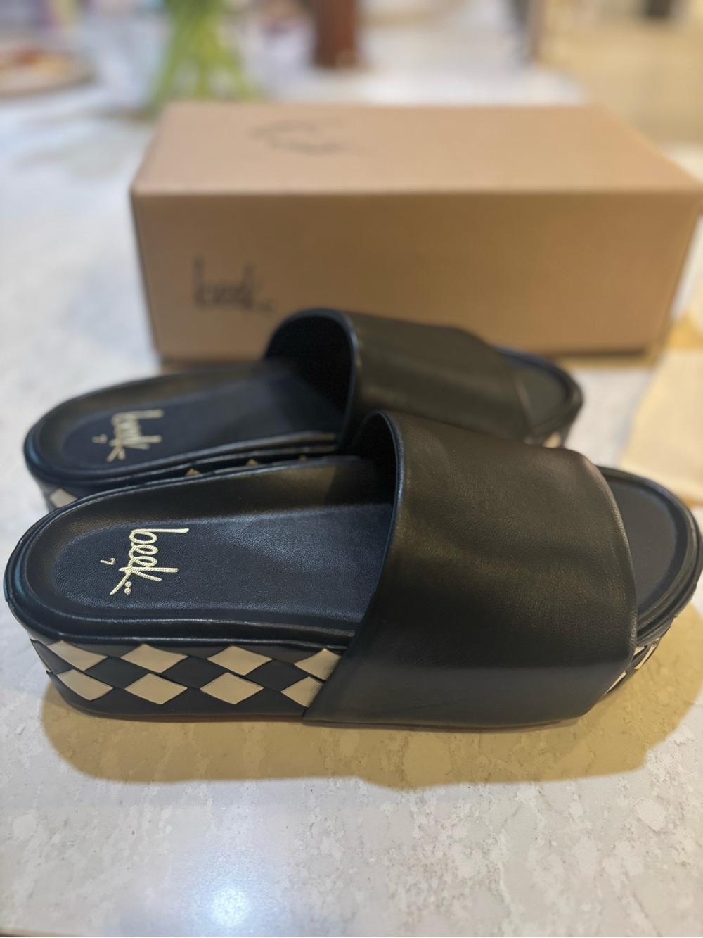 beek Albatross Platform black & white checker sandal Slides - Picture 8 of 10